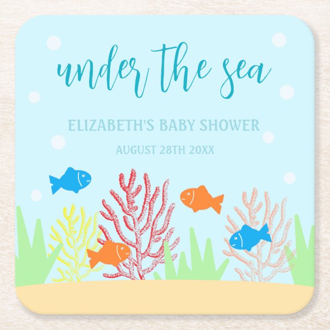 Sea Life Baby Shower Underlägg Papper Kvadrat (Framsidan)