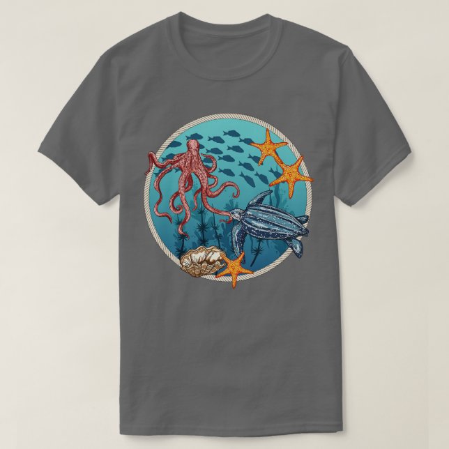 Sea Life Frimärke T Shirt (Design framsida)