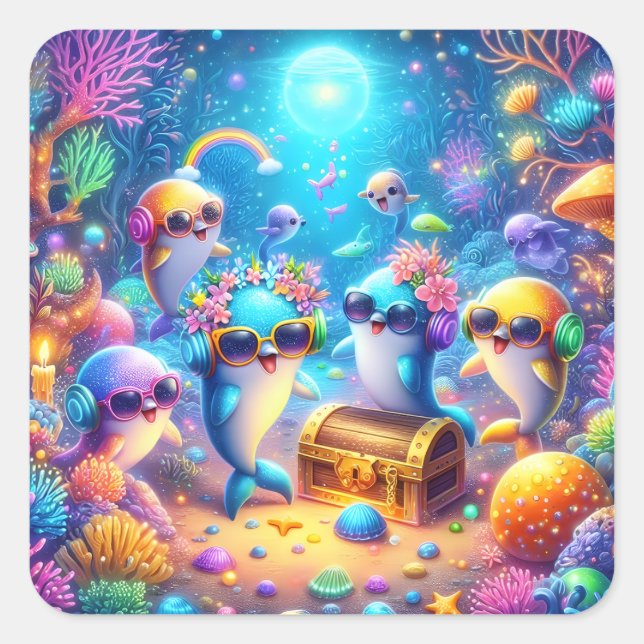 Sea Life Fyrkantigt Klistermärke (Framsida)