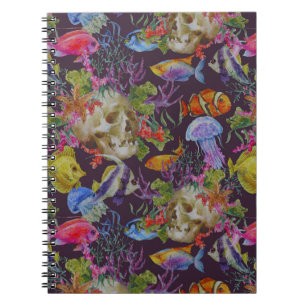 Sea Life Grunge Mönster Anteckningsbok Med Spiral