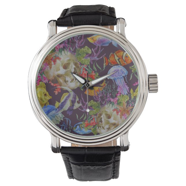 Sea Life Grunge Mönster Armbandsur (Framsida)