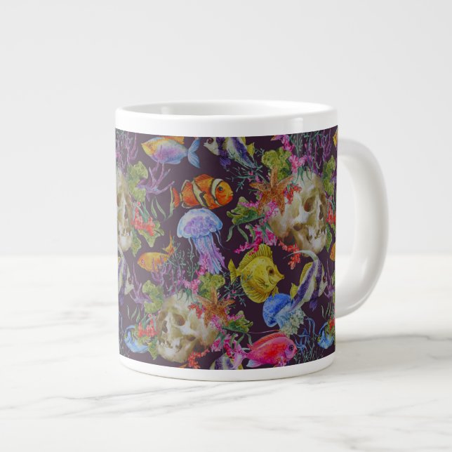 Sea Life Grunge Mönster Jumbo Mugg (Framsida höger)