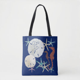 Sea Life Monogrammed Navy Blue Tygkasse