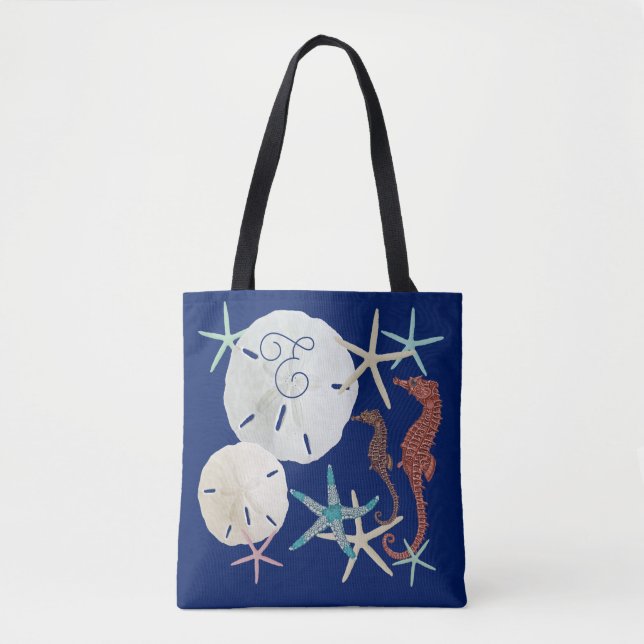 Sea Life Monogrammed Navy Blue Tygkasse (Framsida)