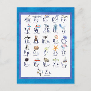 Sea Life Ocean Animals Alphabet Watercolor Vykort