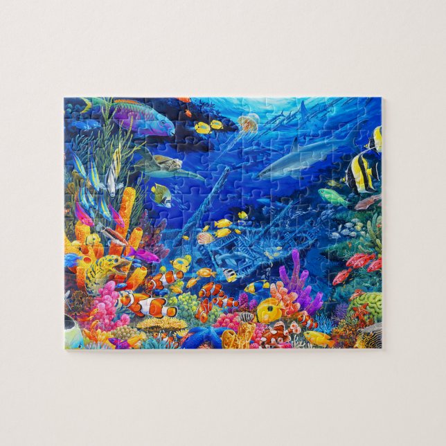 Sea Life Tecknad Jigszle Puzzle Pussel (Horisontell)