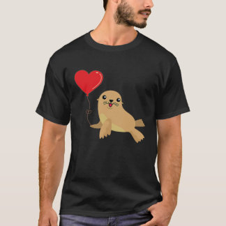 Sea Lion With Heart Balloon Valentines Day Love Bo T Shirt