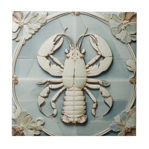 Sea Lobster Art nouveau Faux Relief Mint Ocean Kakelplatta
