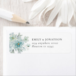 Sea Mist Teal Blue Blommigts Returadress Etikett
