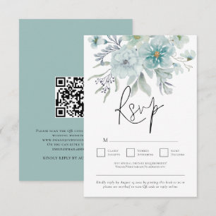 Sea Mist Teal White-Blommigtarna QR-koden Bröllop OSA Kort
