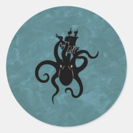 Sea Monster Blue och Black Kraken Runt Klistermärke