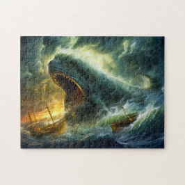 Sea Monster Emerging from Waves Fantasy Painting Pussel