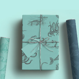 Sea Monster Line Art Navy & Haint Blue