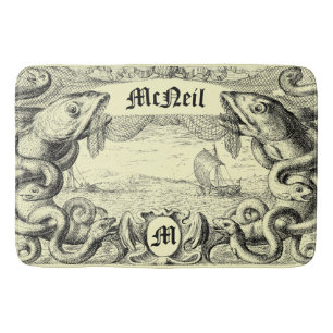 Sea Monster Nautical Steampunk Cartouche Badrumsmatta