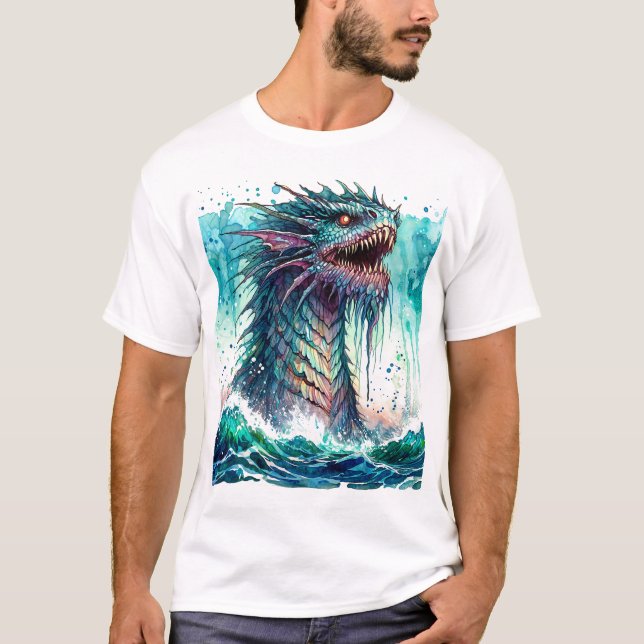 Sea Monster Rising Ocean Horrror T Shirt (Framsida)