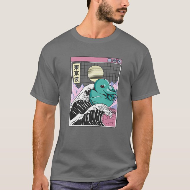 Sea Monster Rubber Anka Kanagawa Wave Kawaii Anime T Shirt (Framsida)