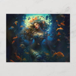Sea Nymph Surrounded by Fish Fantasy Painting Vykort