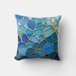 Sea of Waves Blue and Gold Mosaic Fine Art Kudde