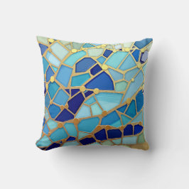 Sea of Waves Blue and Gold Mosaic Fine Art Kudde