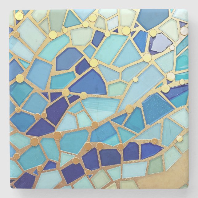 Sea of Waves Blue and Gold Mosaic Fine Art Stenunderlägg (Framsidan)