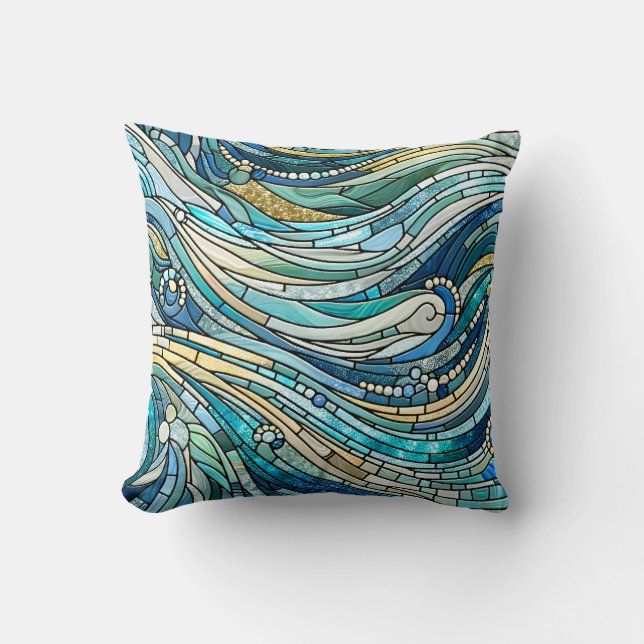 Sea of Waves Teal Mosaic Fine Art Kudde (Framsida)