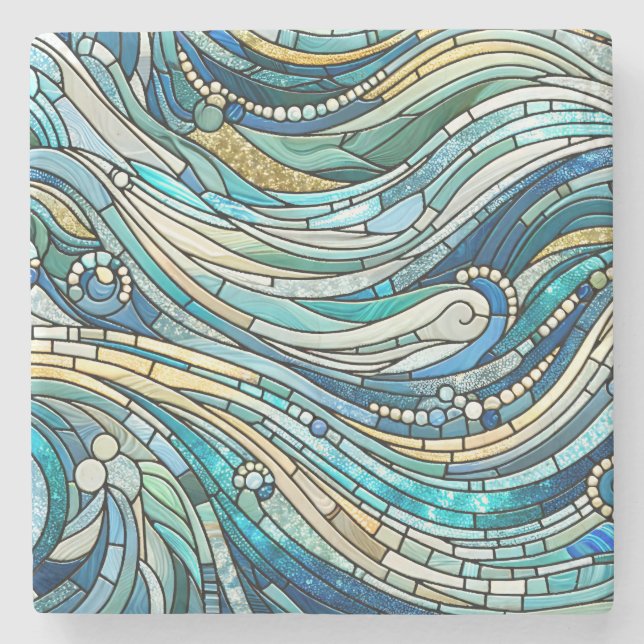 Sea of Waves Teal Mosaic Fine Art Stenunderlägg (Framsidan)