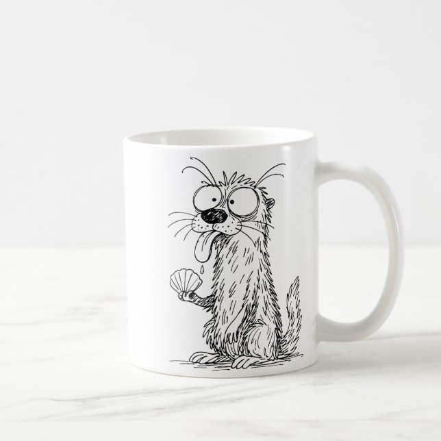 Sea Otter Abstract Art Rtrait Drawing Whimsical Fu Kaffemugg (Höger)