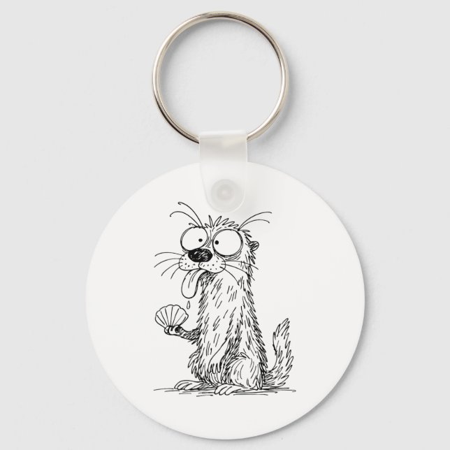 Sea Otter Abstract Art Rtrait Drawing Whimsical Fu Nyckelring (Framsida)