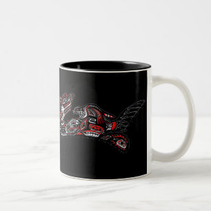 SEA OTTER & BABY (Haida Styled Art Gift Mugg) Två-Tonad Mugg