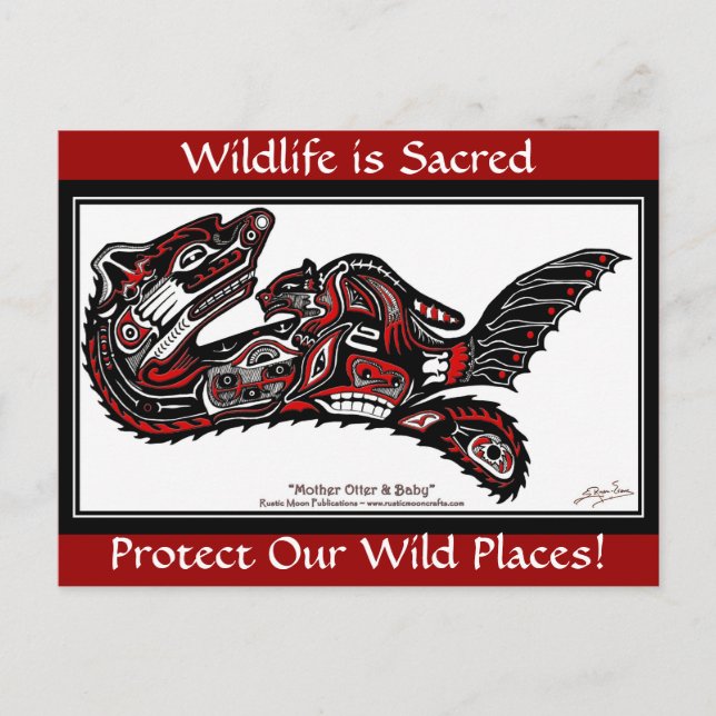 SEA OTTER & BABY (Haida Styled) vykort (Framsida)