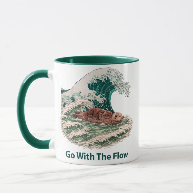 Sea Otter Coffee - Gå Med Flödet Stor Våg  Mugg (Vänster)