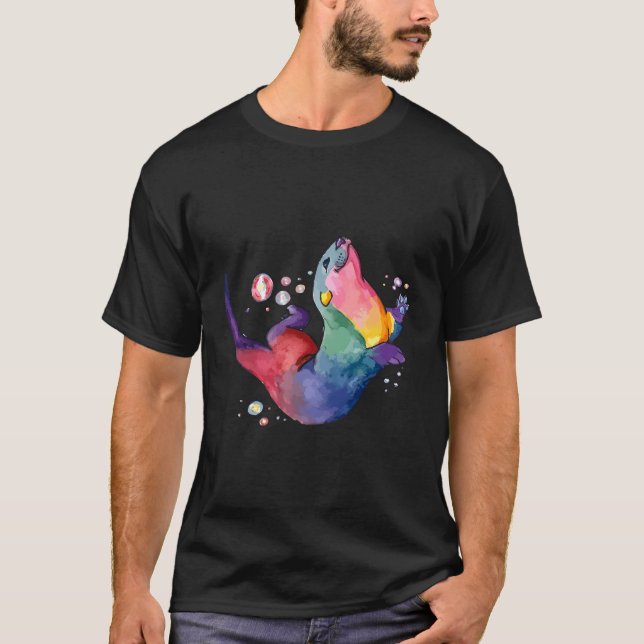 Sea Otter Colorful Stänk T Shirt (Framsida)