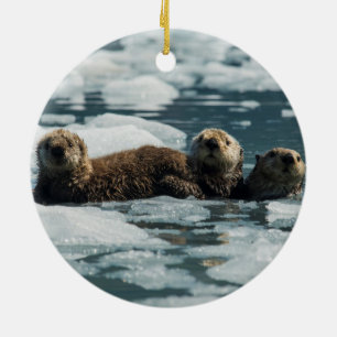 Sea Otter Family Julgransprydnad Keramik