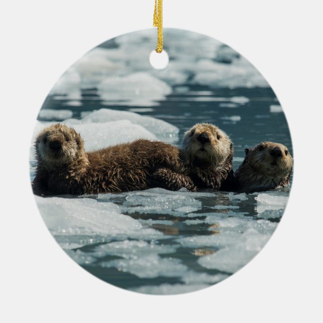 Sea Otter Family Julgransprydnad Keramik (Baksidan)