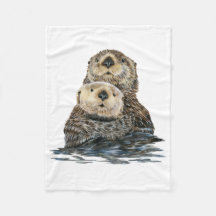 Sea Otter med Valp Fleece Blanket