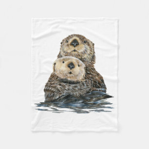 Sea Otter med Valp Fleece Blanket