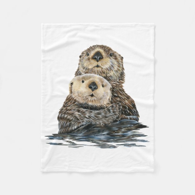 Sea Otter med Valp Fleece Blanket (Framsidan)