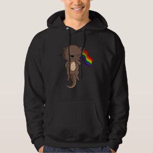 Sea Otter Rainbow Flagga Animal Lover Hoodie