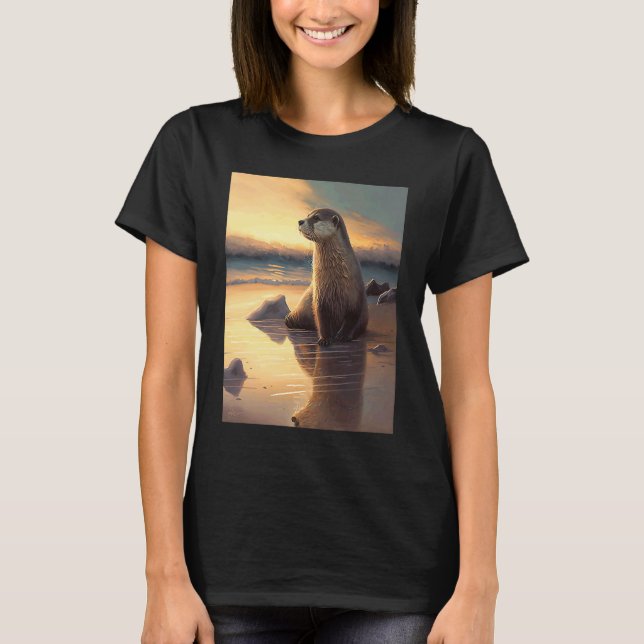 Sea Otter  Retro Sunset Cute Otter  3 T Shirt (Framsida)
