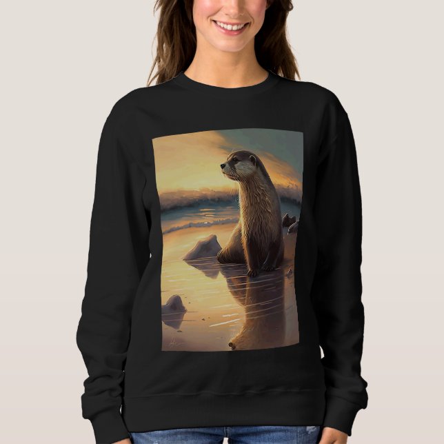Sea Otter  Retro Sunset Cute Otter  3 T Shirt (Framsida)