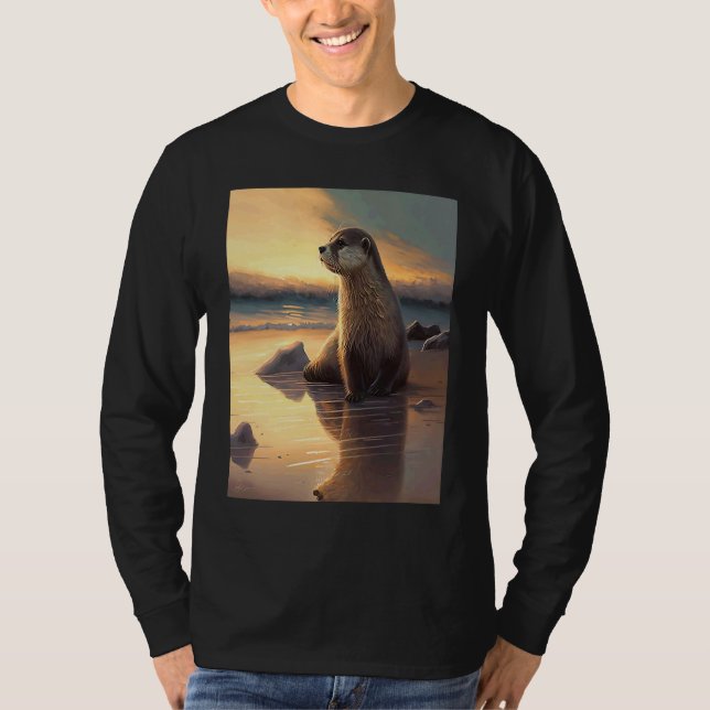 Sea Otter  Retro Sunset Cute Otter  3 T Shirt (Framsida)