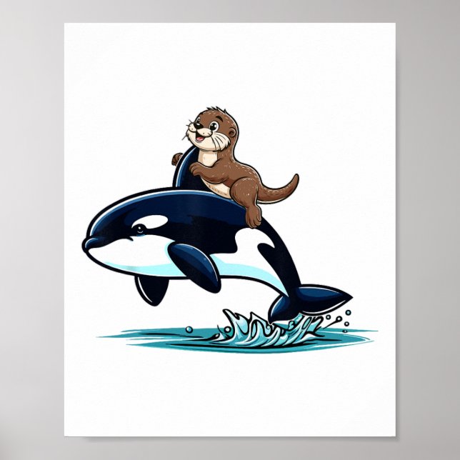 Sea Otter Riding Orca Costume Sea Animal Lover Kid Poster (Framsidan)