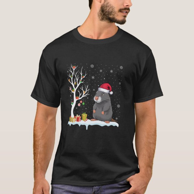 Sea Otter Santa Hat Festive Träd Light jul P T Shirt (Framsida)