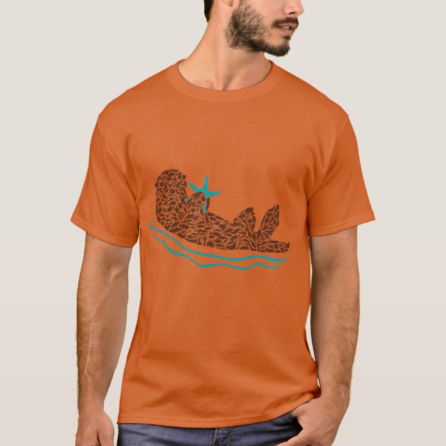 Sea Otter Silhouette Art made from Ocean Creatures T Shirt (Framsida)