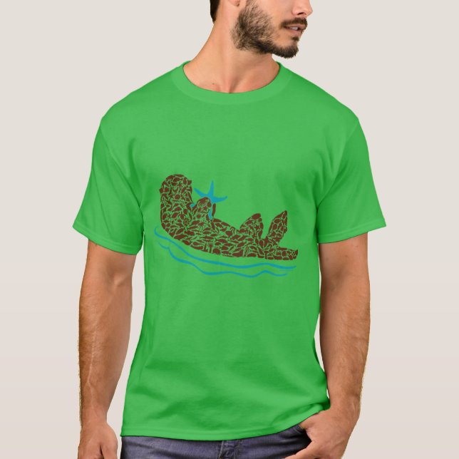 Sea Otter Silhouette Art made from Ocean Creatures T Shirt (Framsida)