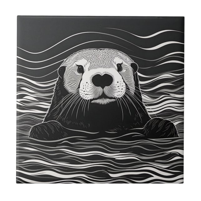 Sea Otter Swimming Kakelplatta (Framsidan)