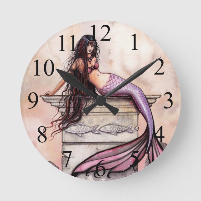 Sea Princess Sjöjungfru Fantasy Art Wall Clock Rund Klocka (Framsida)