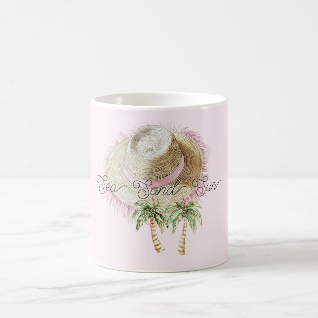 Sea Sand Sun Straw Hat Palm Trees Kaffemugg (Center)