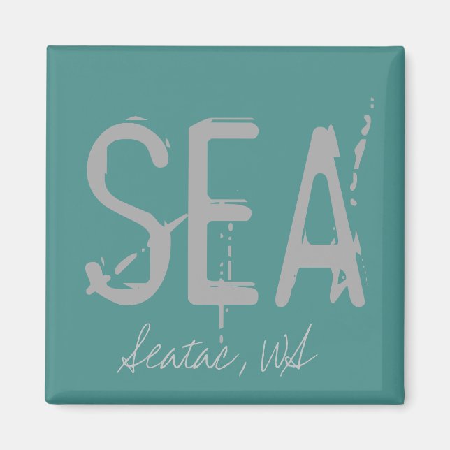 SEA Seattle Airport Code Typography Magnet (Framsidan)