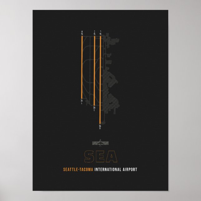 SEA - Seattle-Tacoma Airport Runway Diagram Art Poster (Framsidan)